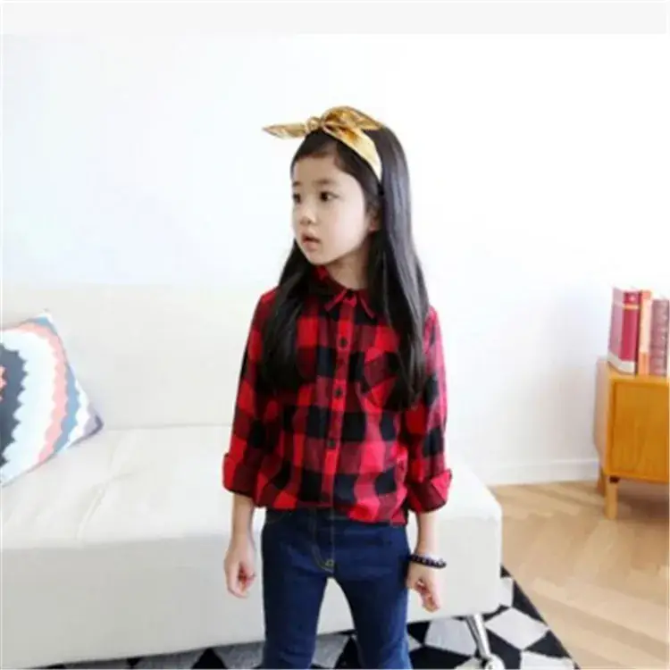 Girls Red Plaid Long Sleeve Shirt 2025
