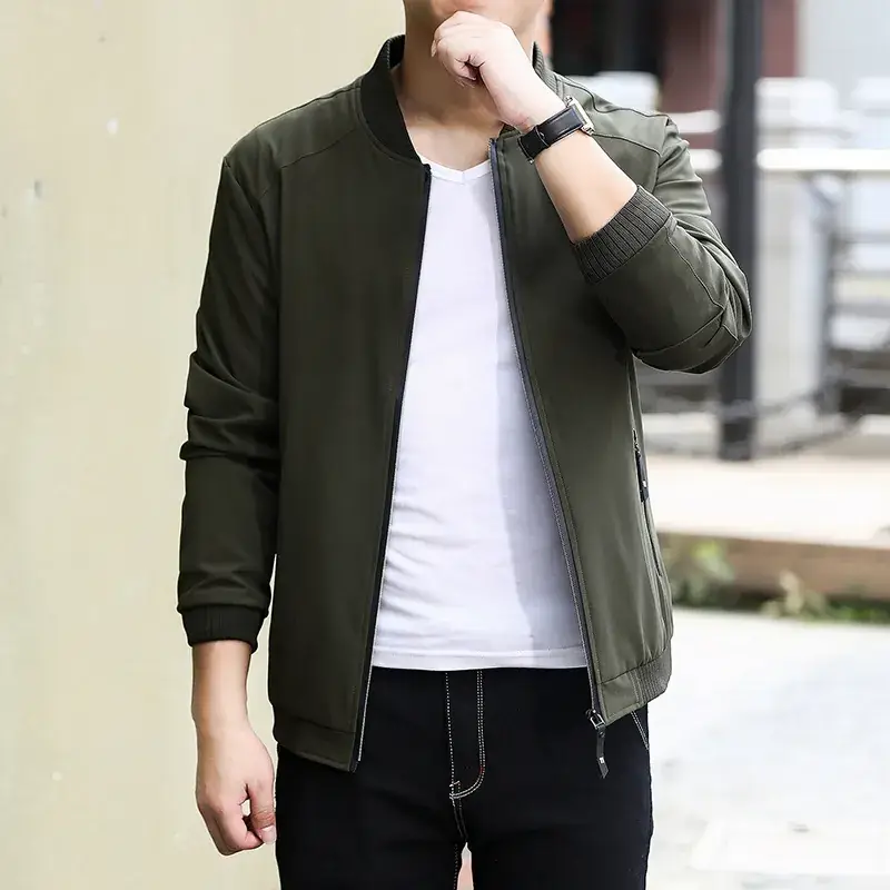 Men's Green Baseball Bomber Jacket Loose Large - Image 6