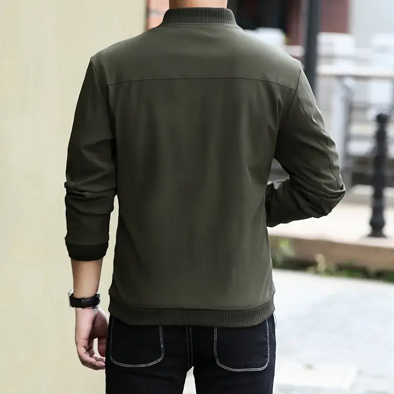 Men's Green Baseball Bomber Jacket Loose Large - Image 7