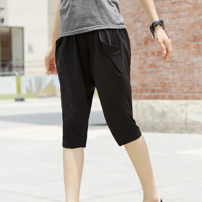 Women Black Capri Pants Elastic Waistband - Image 4