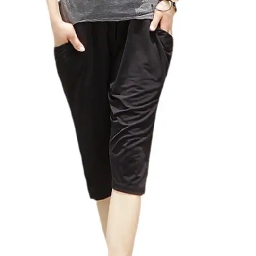 Women Black Capri Pants Elastic Waistband - Image 5