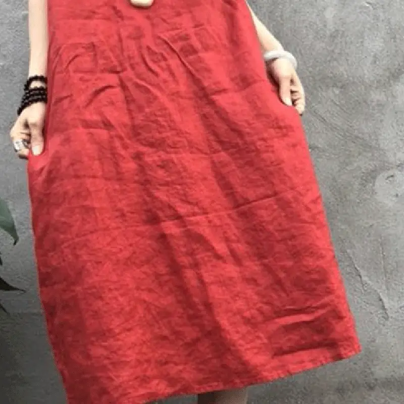 2018 Plus Size White Cotton Linen Camisole Dress