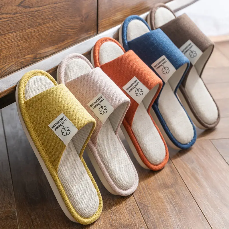 Slippers Household Women's Summer Home Indoor Floor Non-Slip Four Seasons Universal Men's Spring and Autumn Home Linen Slippers Cotton Linen