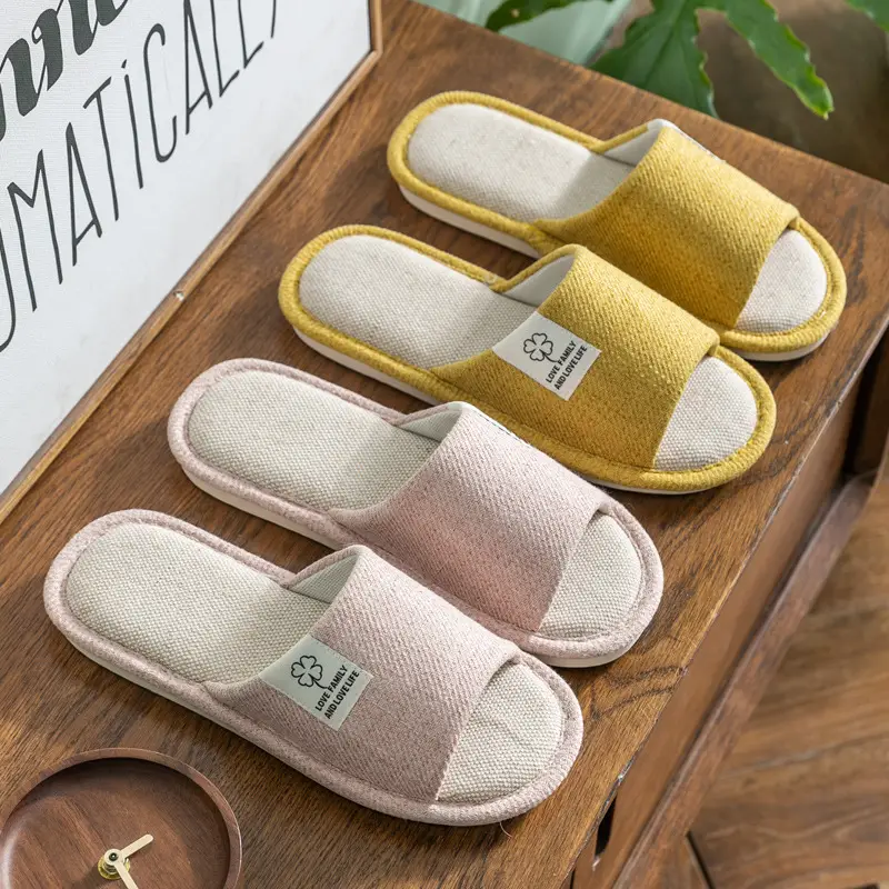 Slippers Household Women's Summer Home Indoor Floor Non-Slip Four Seasons Universal Men's Spring and Autumn Home Linen Slippers Cotton Linen