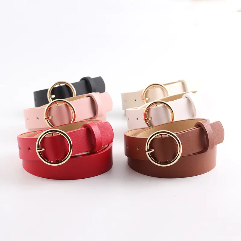 Women's Brown PU Leather Round Buckle Belt - Image 7