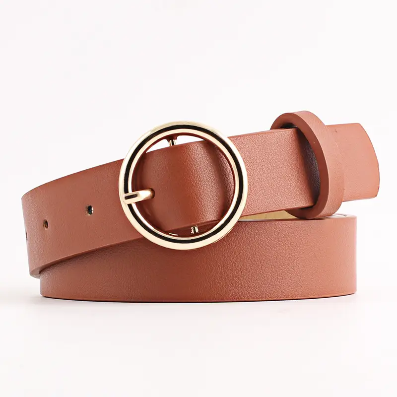 Women's Brown PU Leather Round Buckle Belt - Image 10
