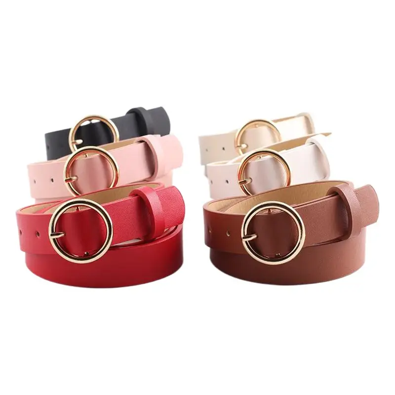 Women's Brown PU Leather Round Buckle Belt