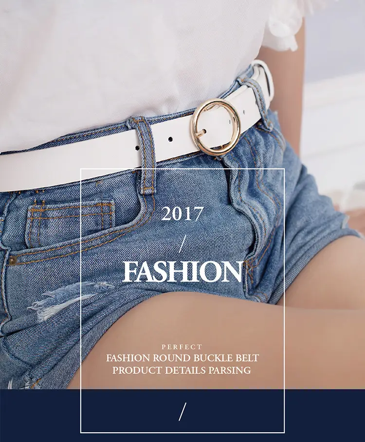 Women's Brown PU Leather Round Buckle Belt — feature 12