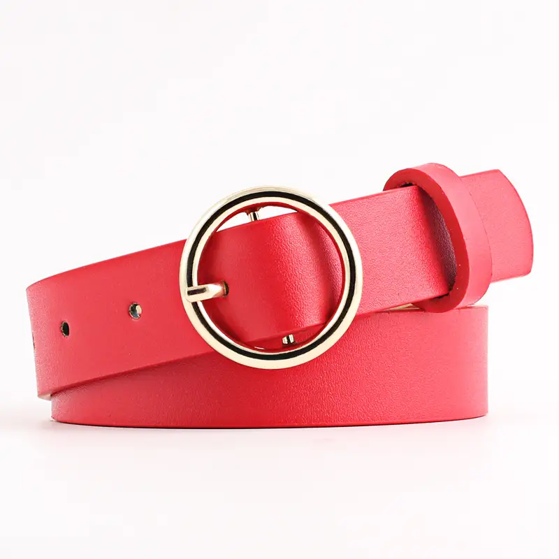 Women's Brown PU Leather Round Buckle Belt - Image 2