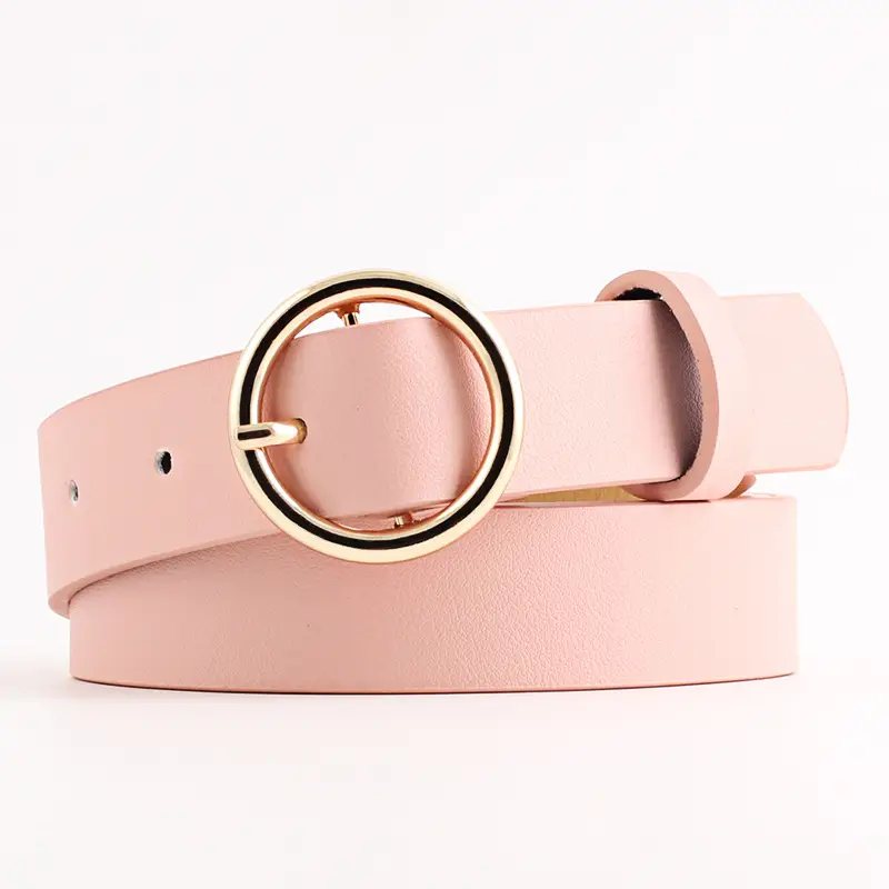 Women's Brown PU Leather Round Buckle Belt - Image 3