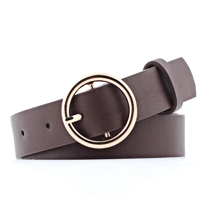 Women's Brown PU Leather Round Buckle Belt - Image 5