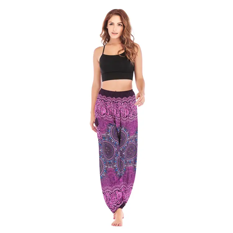 Purple Paisley Yoga Pants for Women Rayon Cotton - Image 9