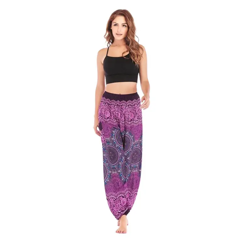 Purple Paisley Yoga Pants for Women Rayon Cotton