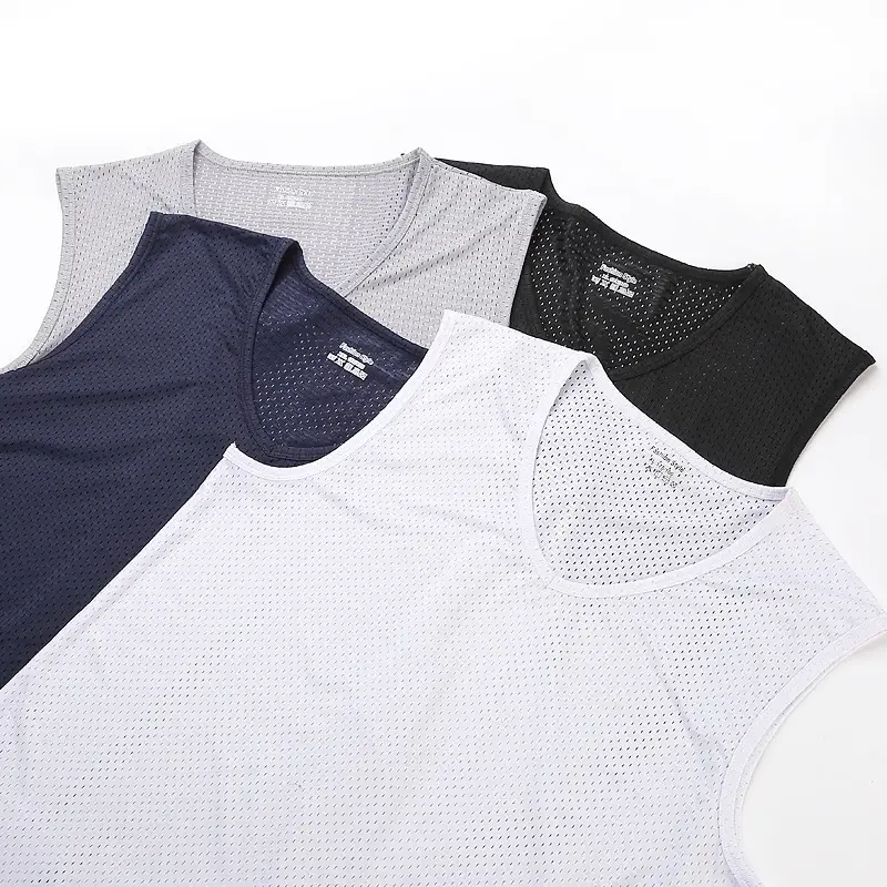 Men V-Neck Sleeveless Vest Mesh Grey