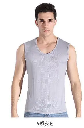 Men V-Neck Sleeveless Vest Mesh Grey