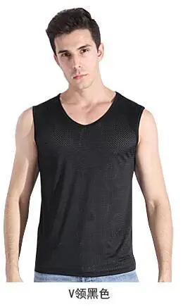 Men V-Neck Sleeveless Vest Mesh Grey