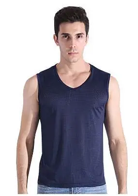 Men V-Neck Sleeveless Vest Mesh Grey