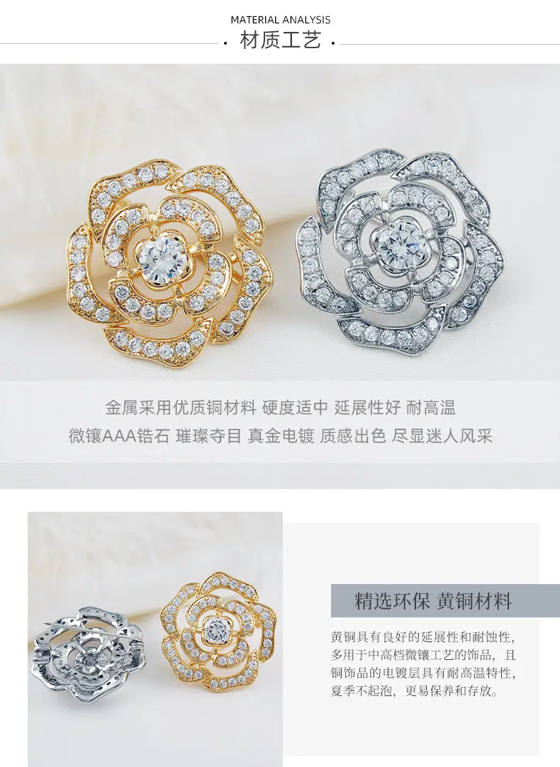 Classic Crystal Camellia Brooch Women High-end Zircon Anti-light Pin — feature 6