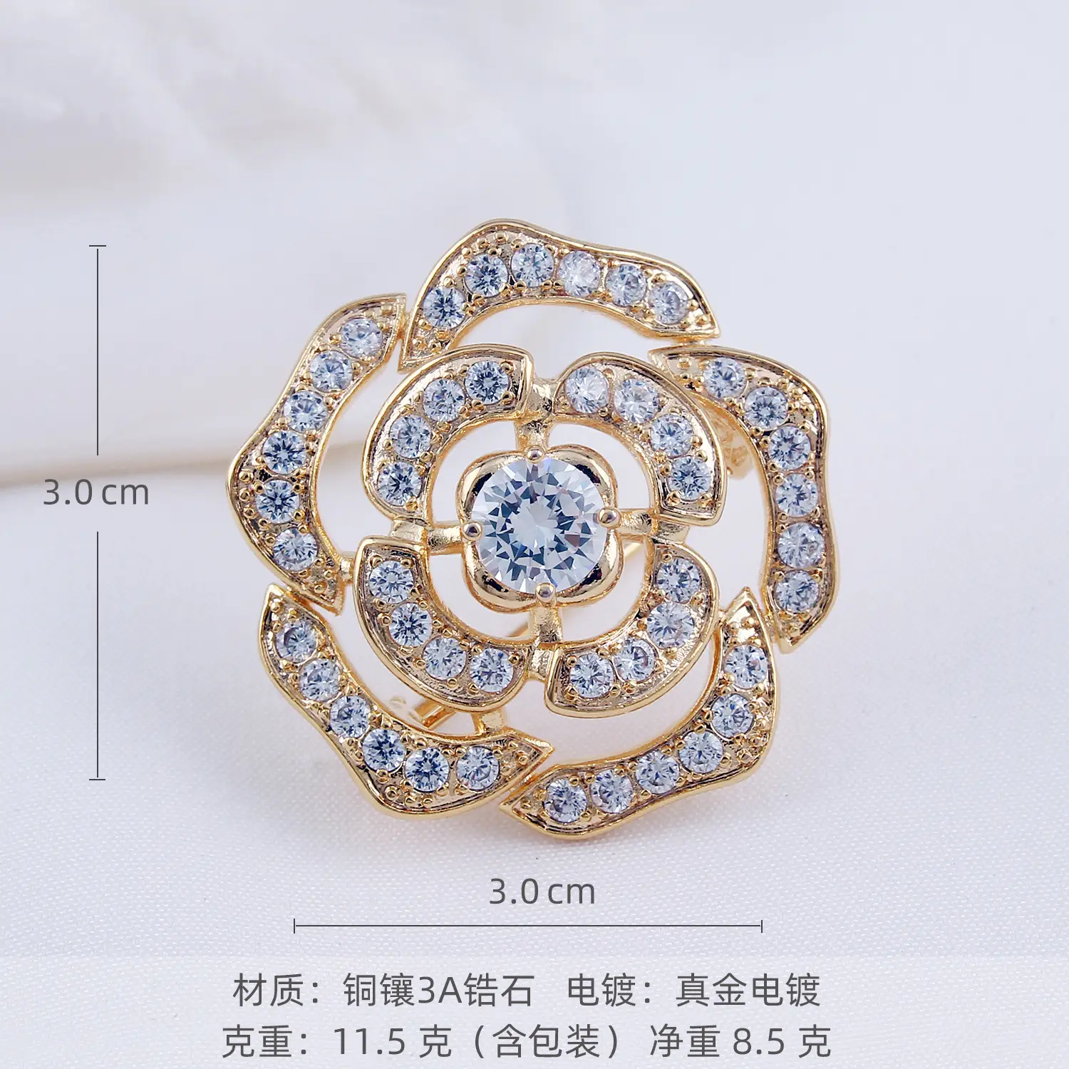 Classic Crystal Camellia Brooch Women High-end Zircon Anti-light Pin - Image 2