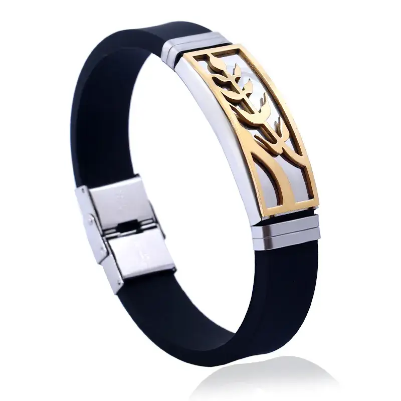 Stainless Steel Silicone Bracelet Black Gold Design