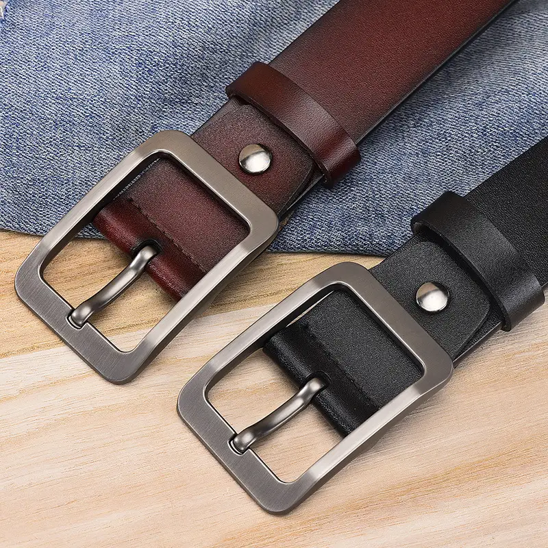 Men's Black Pin Buckle Belt Genuine Leather - Image 4