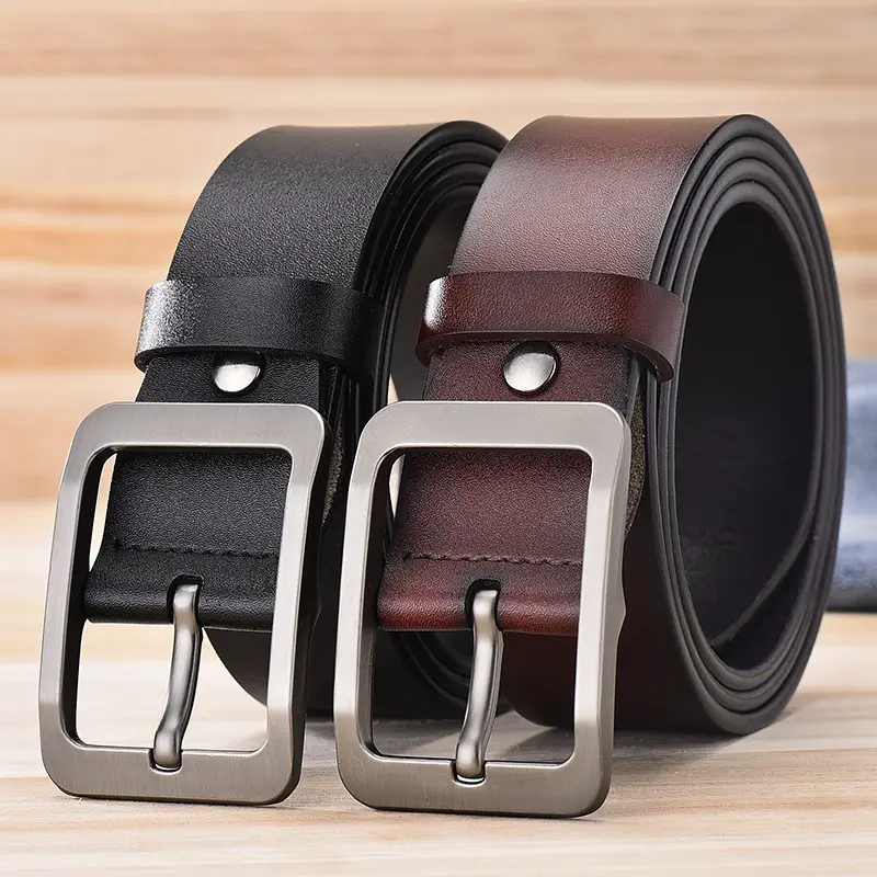 Men's Black Pin Buckle Belt Genuine Leather - Image 5