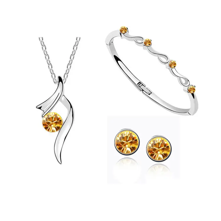Korean Style Crystal Earrings Necklace Bracelet Set - Image 11