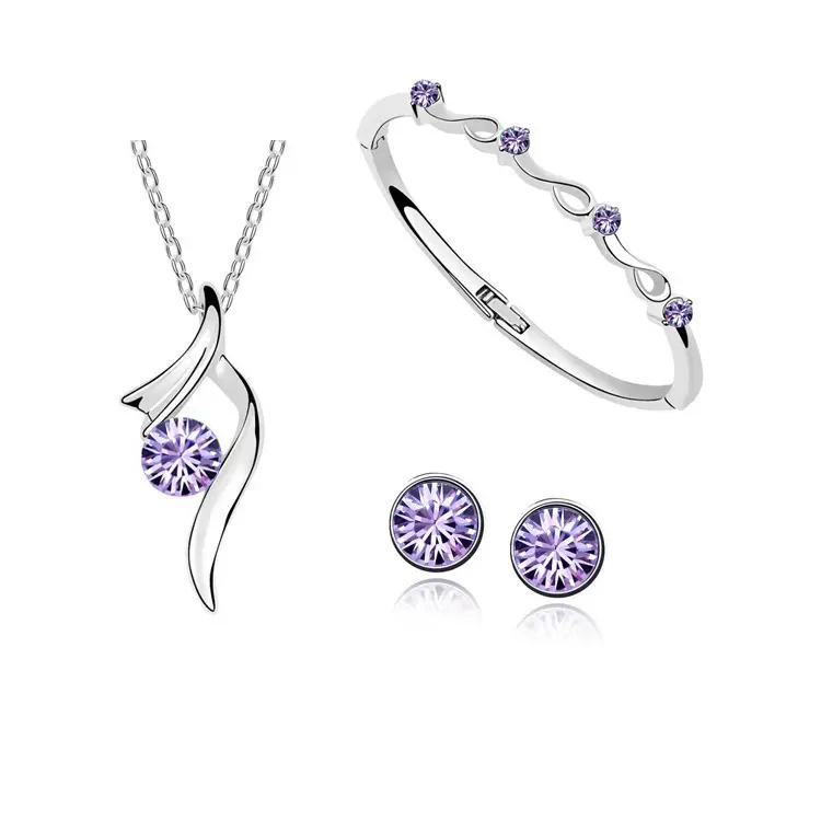 Korean Style Crystal Earrings Necklace Bracelet Set - Image 14
