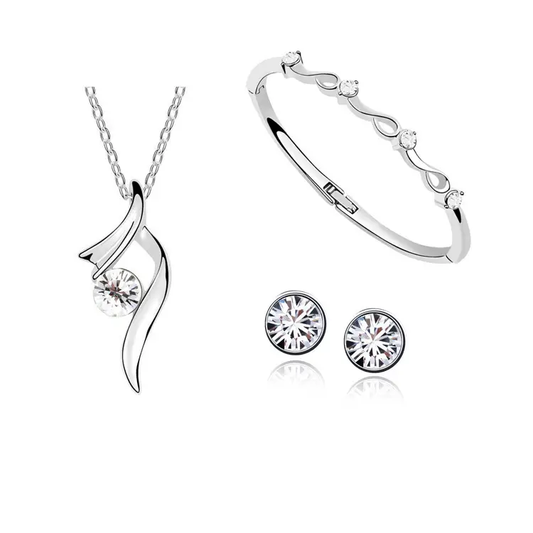 Korean Style Crystal Earrings Necklace Bracelet Set - Image 2