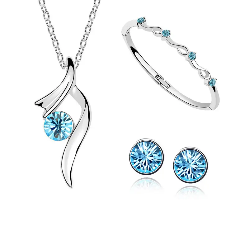 Korean Style Crystal Earrings Necklace Bracelet Set - Image 3