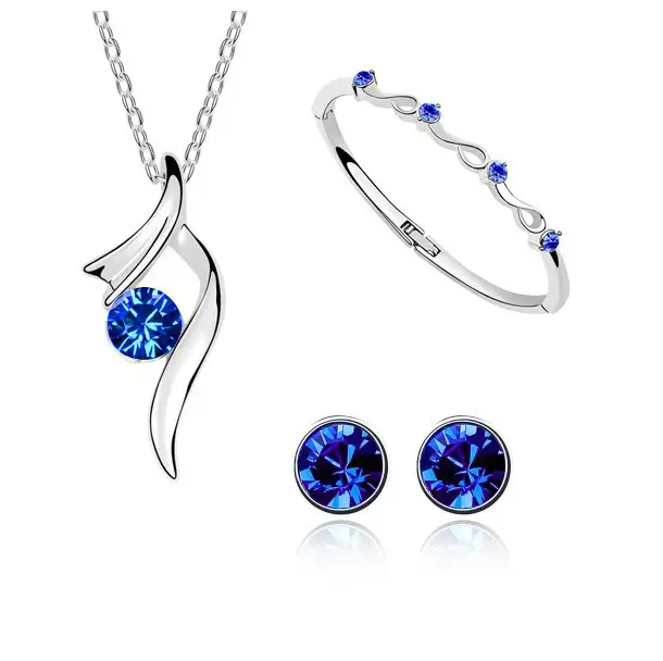 Korean Style Crystal Earrings Necklace Bracelet Set - Image 4