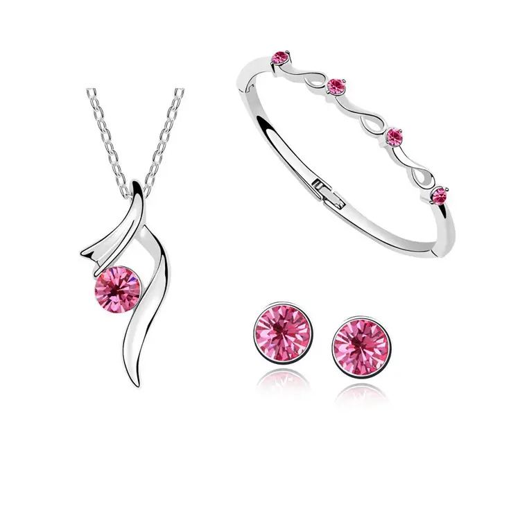Korean Style Crystal Earrings Necklace Bracelet Set - Image 5