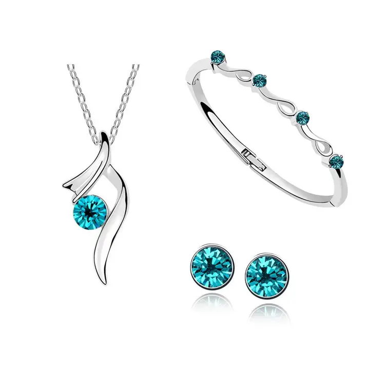 Korean Style Crystal Earrings Necklace Bracelet Set - Image 8
