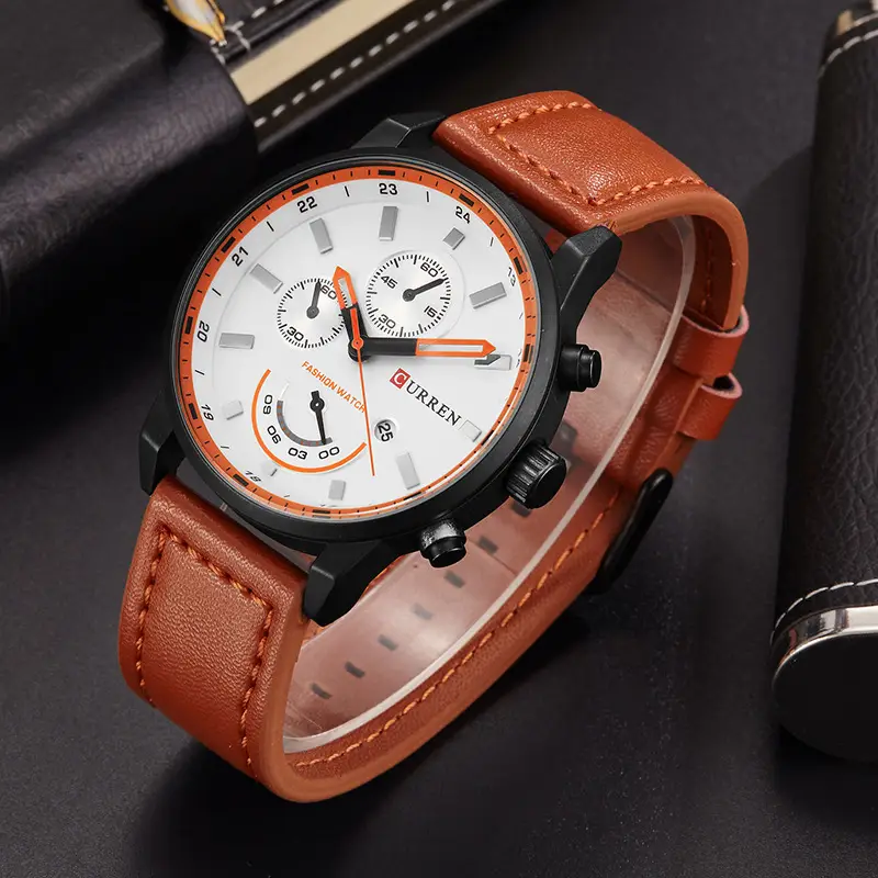 Men's Black Multi-Function Chronograph Watch with Leather Strap - Image 7