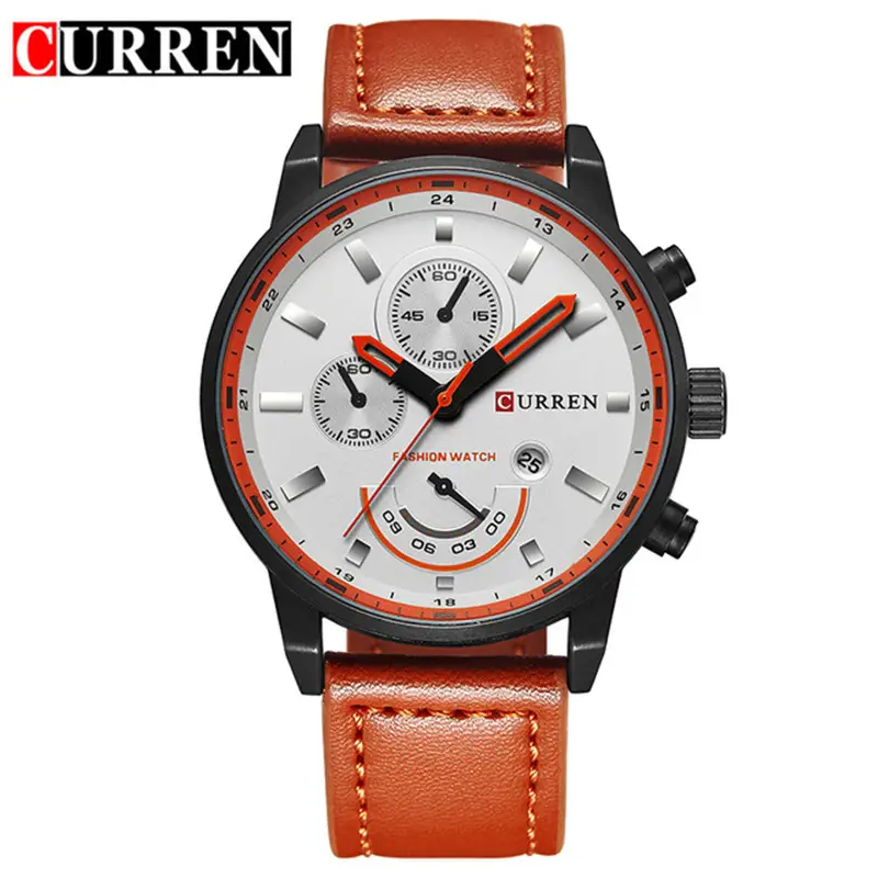 Men's Black Multi-Function Chronograph Watch with Leather Strap - Image 2