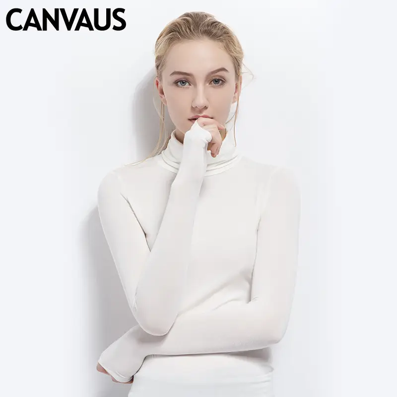Women Long Sleeve Turtleneck T-Shirt Grey Modal - Image 20