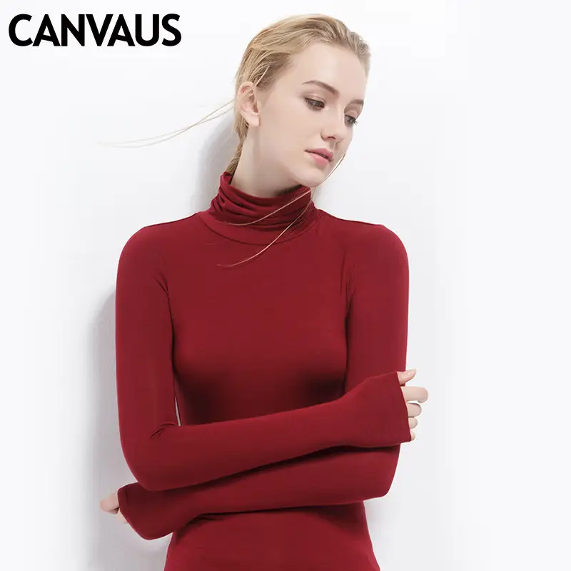 Women Long Sleeve Turtleneck T-Shirt Grey Modal - Image 21