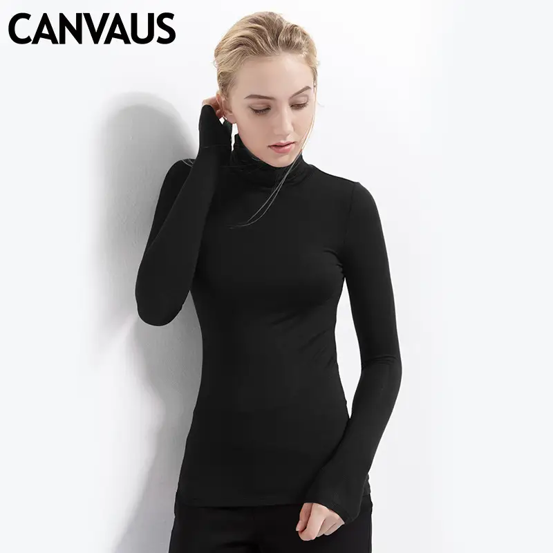 Women Long Sleeve Turtleneck T-Shirt Grey Modal - Image 22