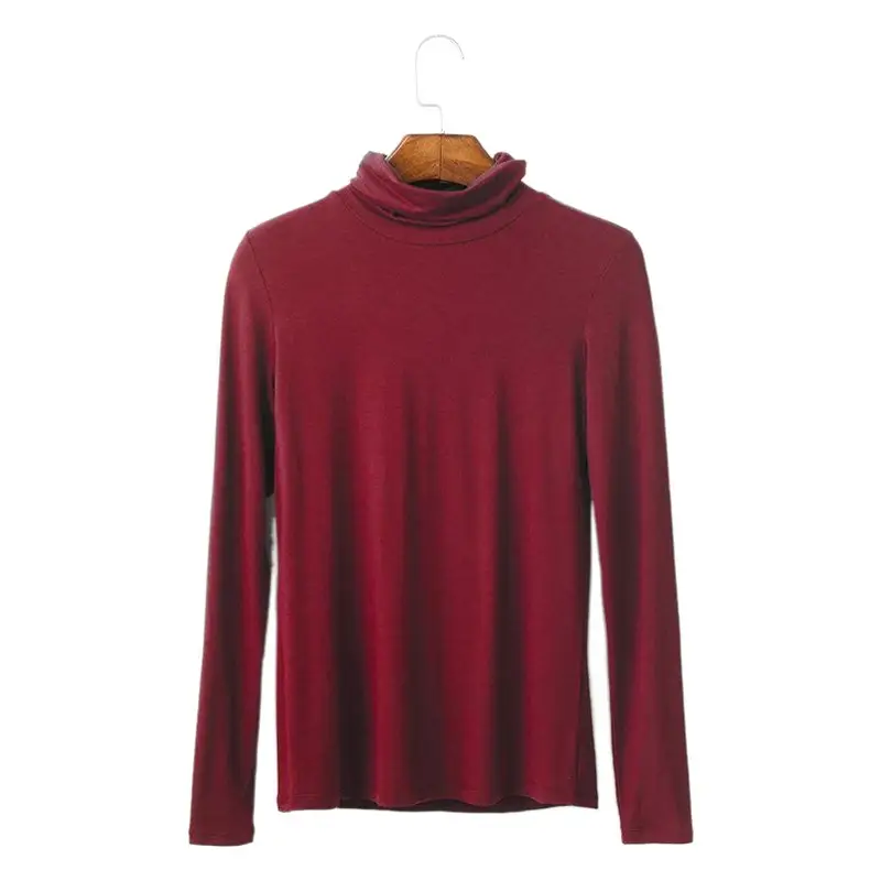 Women Long Sleeve Turtleneck T-Shirt Grey Modal
