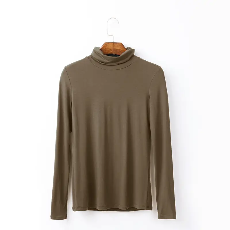 Women Long Sleeve Turtleneck T-Shirt Grey Modal - Image 10