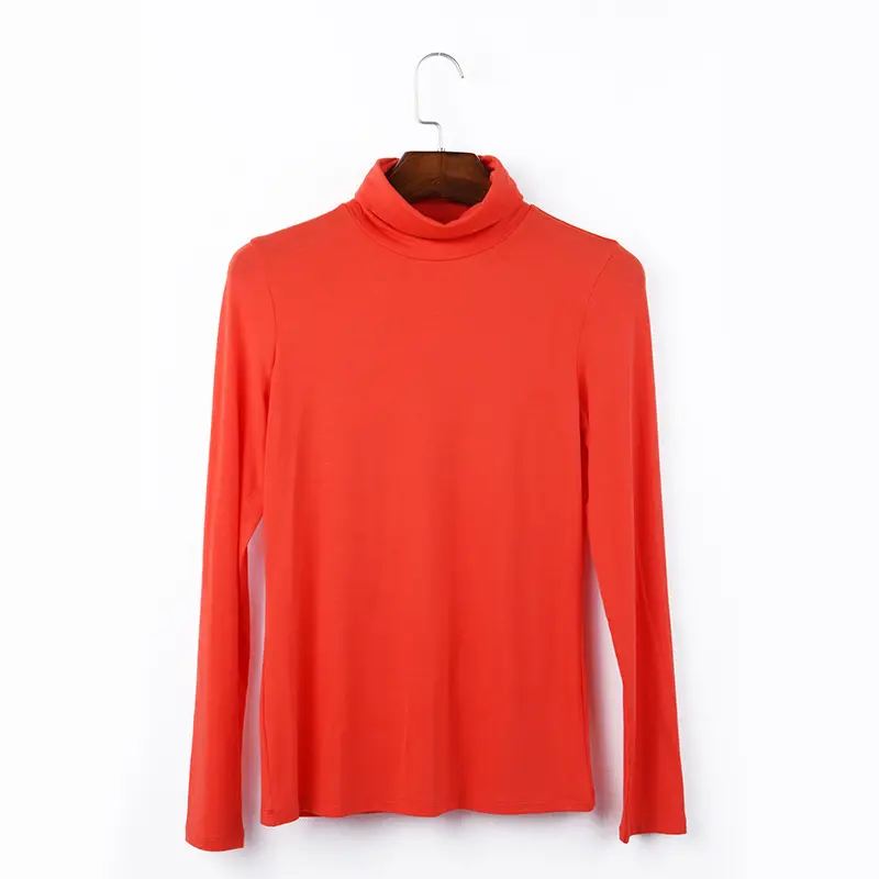 Women Long Sleeve Turtleneck T-Shirt Grey Modal - Image 11