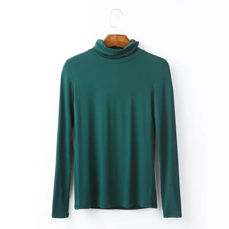 Women Long Sleeve Turtleneck T-Shirt Grey Modal - Image 12