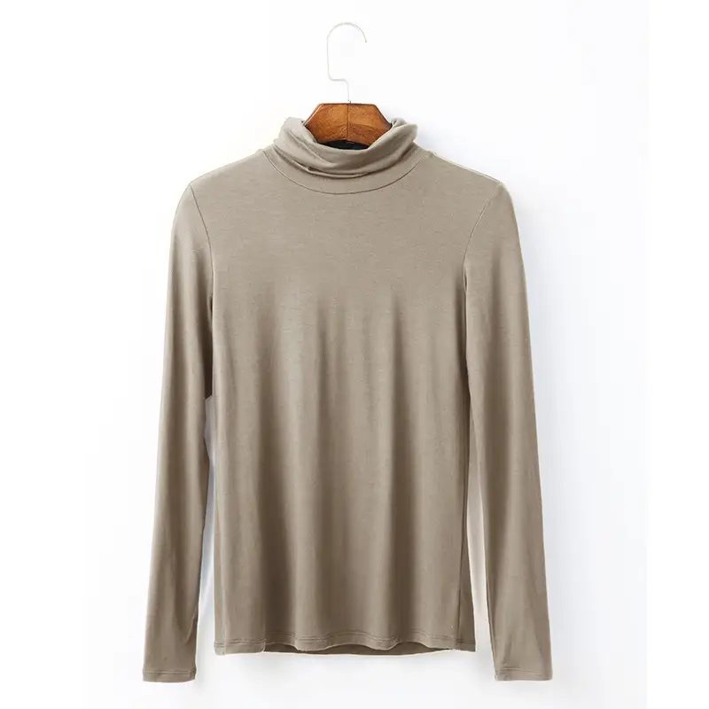 Women Long Sleeve Turtleneck T-Shirt Grey Modal - Image 14