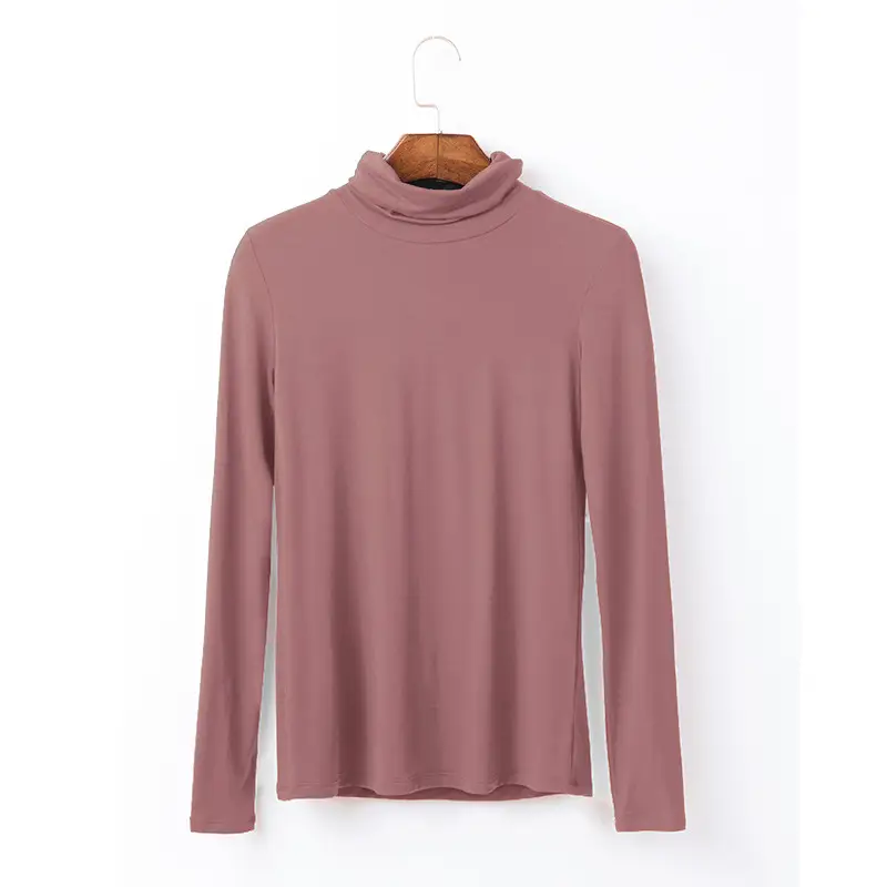 Women Long Sleeve Turtleneck T-Shirt Grey Modal - Image 15