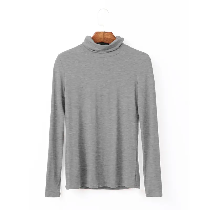 Women Long Sleeve Turtleneck T-Shirt Grey Modal - Image 16