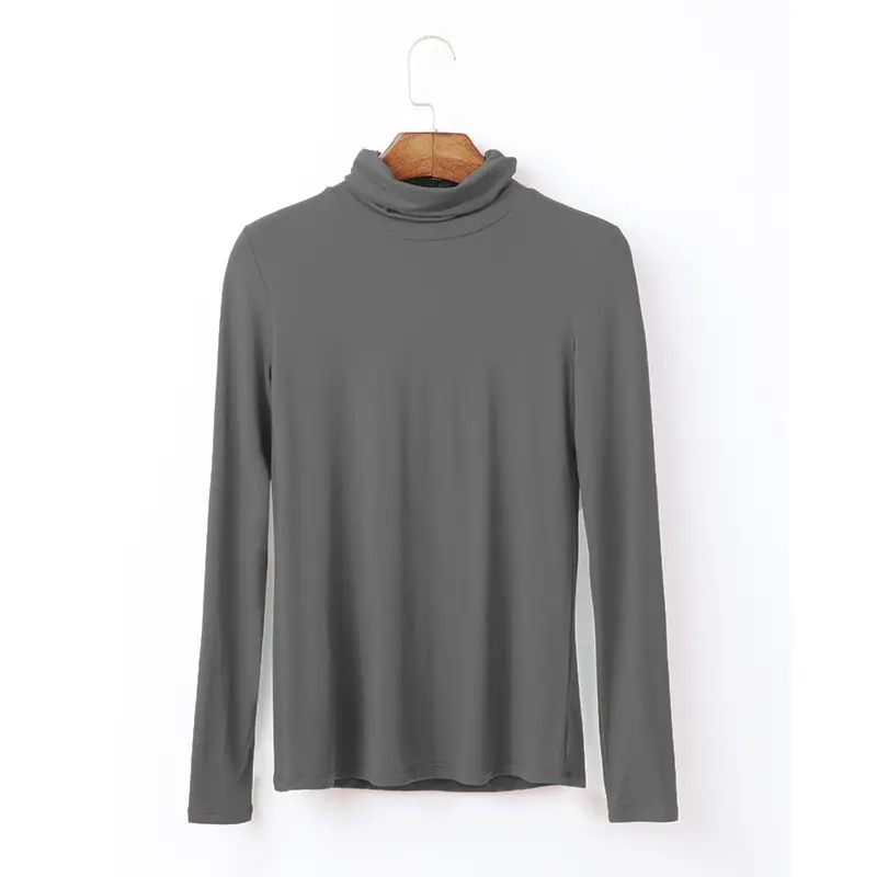 Women Long Sleeve Turtleneck T-Shirt Grey Modal - Image 17