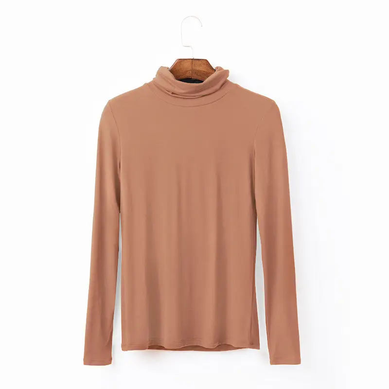 Women Long Sleeve Turtleneck T-Shirt Grey Modal - Image 18