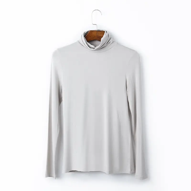 Women Long Sleeve Turtleneck T-Shirt Grey Modal - Image 2