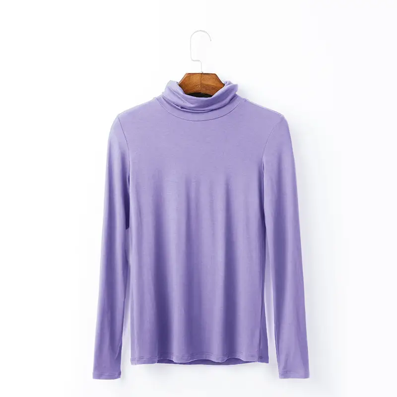 Women Long Sleeve Turtleneck T-Shirt Grey Modal - Image 3