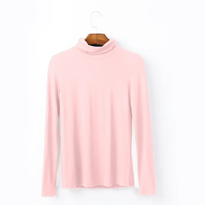 Women Long Sleeve Turtleneck T-Shirt Grey Modal - Image 4